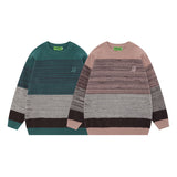 Women Sweater Retro Contrast Color Stripe Loose Couple Sweater
