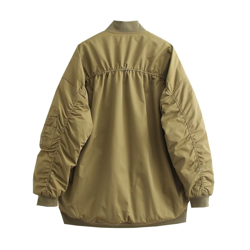 Women Cotton Coat Stand Collar Zipper Jacket Loose