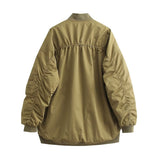 Women Cotton Coat Stand Collar Zipper Jacket Loose