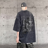 Men T Shirt Loose Casual Retro Distressed
