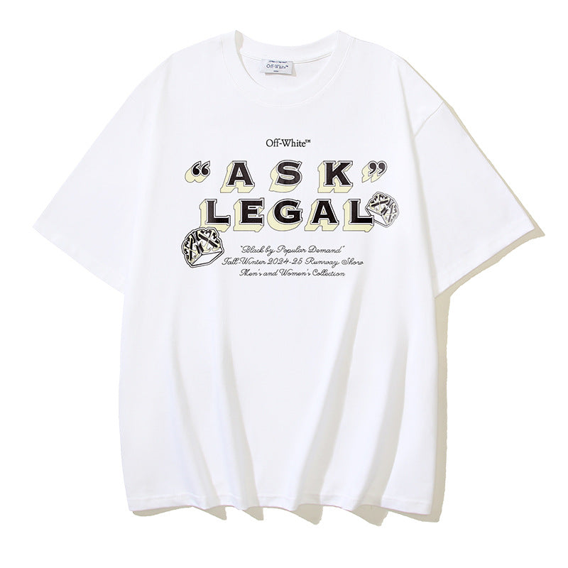 Off White T Shirts OW Polka Dot Letter Pattern Round Neck Pullover Short Sleeves