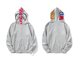 Bathing Ape Hoodie Grey Pink Double Hood Cardigan Zip Hooded Fleece Shark
