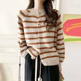 Women Knitted Cardigan Striped Loose Sweater