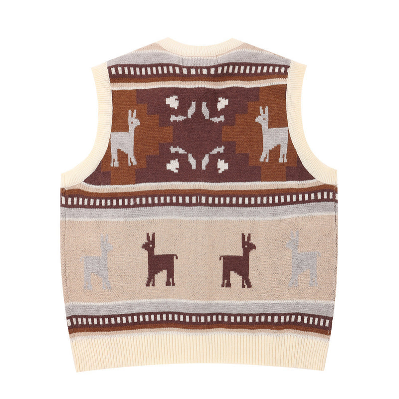 Men Sweater V-neck Sweater Woolen Vest Men's Spring and Autumn Loose Casual Outerwear Cardigan Sweater Vest