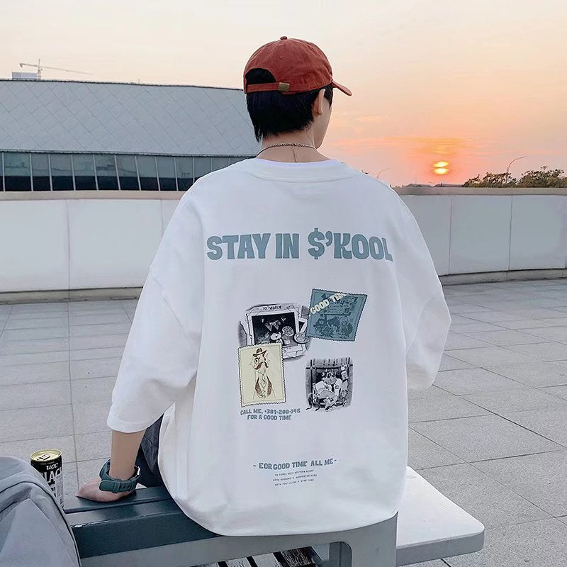 Men T Shirt Cotton Summer Loose Bottoming Shirt