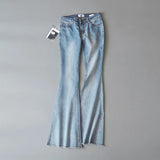 Women Jeans Frayed Flared Pants Stretch