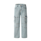 Men Jeans Multi-Pocket Stitching Loose Casual