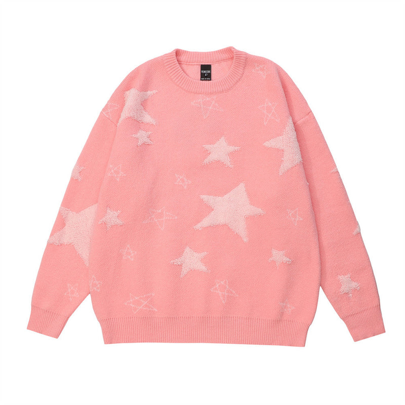 Men Sweater Jacquard Pentagram Knitted Sweater