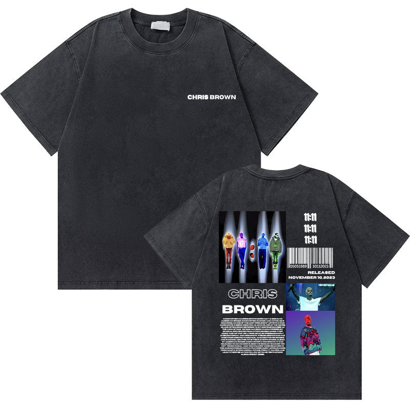 Washed Vintage Rapper Chris Brown 11:11 Tour Print T Shirt