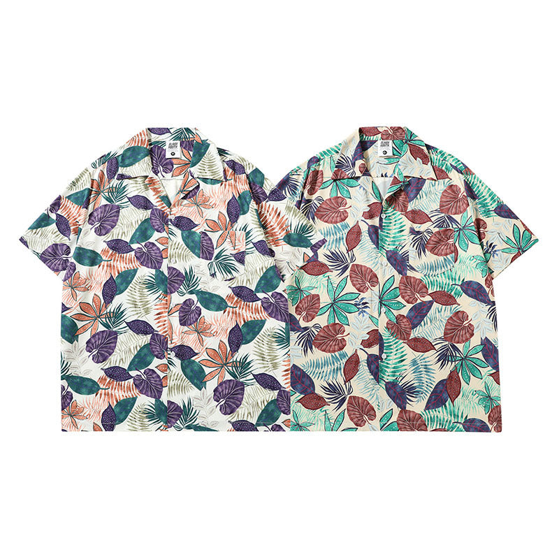 Short Sleeve Shirt Hawaiian Vacation Loose Flower Shirt