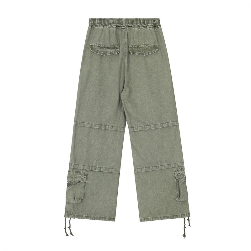 Men Jeans Punk Distressed Overalls Multi-Pocket