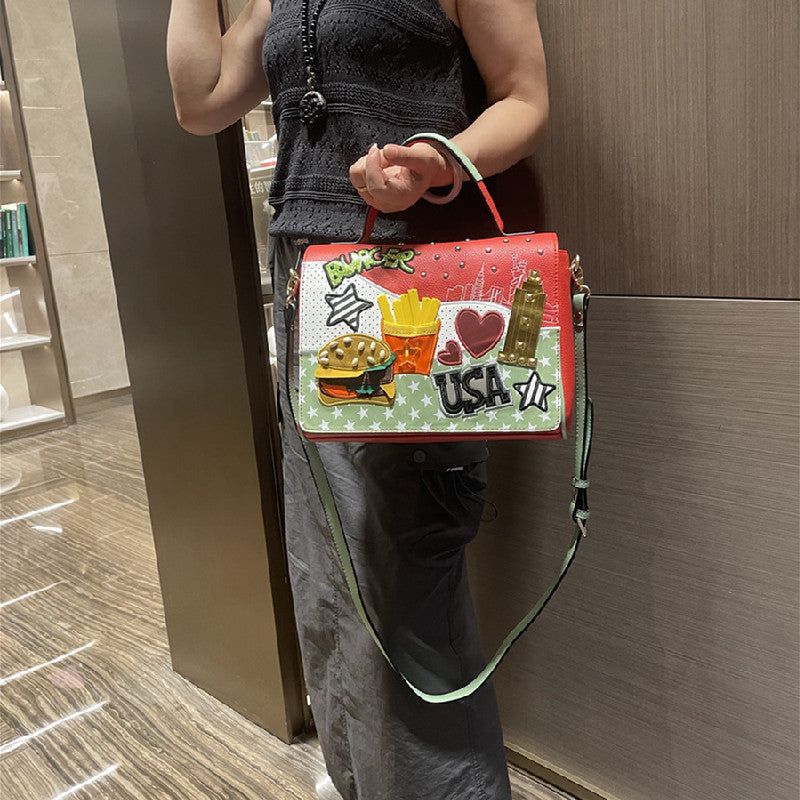 Chh Chrome Heart Leather Bag Las Vegas Themed Embroidered Tote