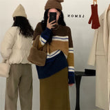 Women Pullover Sweater Vintage Stripe Temperament Knitted
