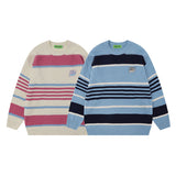 Women Sweater Contrast Color Striped Soft Knitted Top Retro Loose