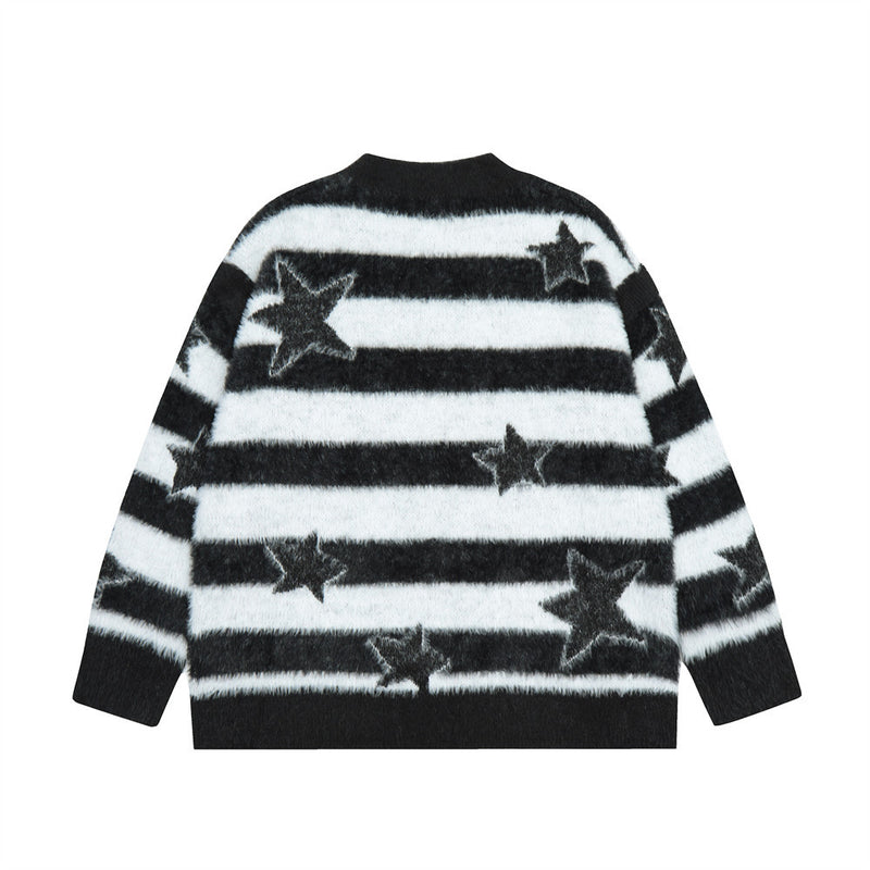 Men Sweater Trend Stripes XINGX round-Neck with Fleece Lining Sweater