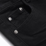 Men Jeans Solid Color Pleated Loose Casual