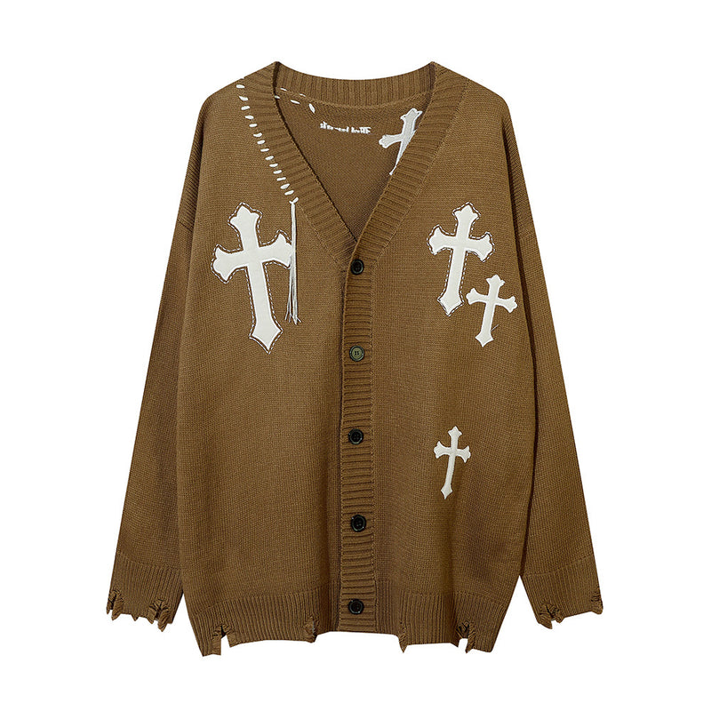 Men Sweater Cross V-neck Cardigan Sweater