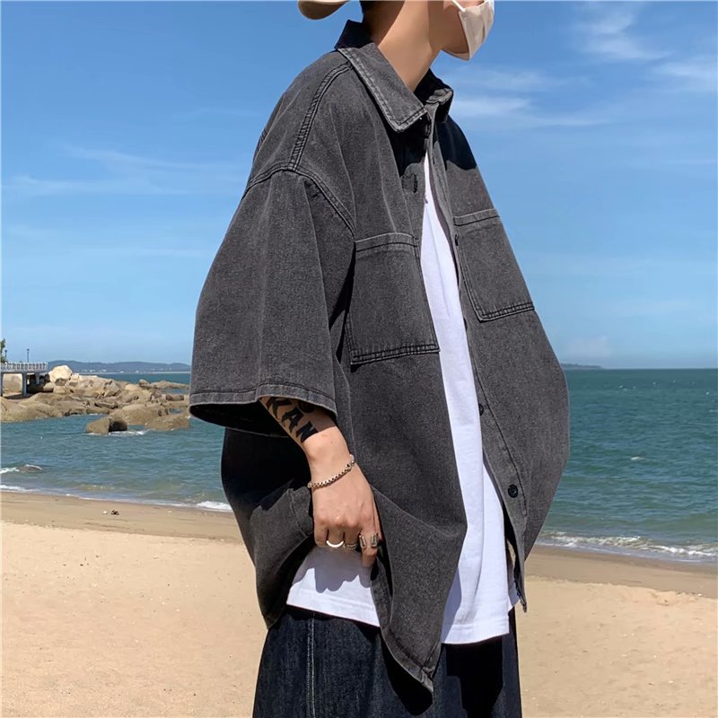 Men Shirts Workwear Denim Shirt Summer Coat