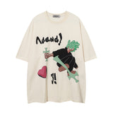 Men T-Shirt Retro Cartoon Puff Print Loose All-Match