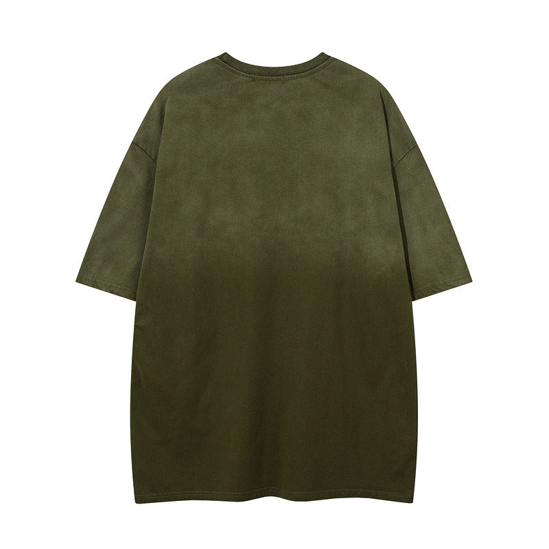 Men T-Shirt Retro Gradient Printing Loose All-Match