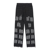 Men Jeans Punk Hole & Patch Raw Edges