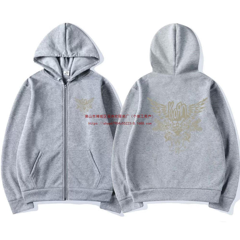 Korn Skull Wings Girls Juniors Black Graphic Zipper Hoodie