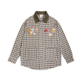 Men Long Sleeved T Shirt Retro Plaid Long Sleeve Shirt Men's Embroidery Loose Shirt Coat Spring and Autumn