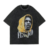 Men T-Shirt Portrait Distressed Loose Casual