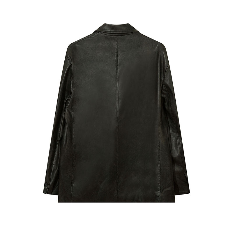 Women Jackets Vintagepu Leather Suit Distressed Idle Style