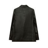 Women Jackets Vintagepu Leather Suit Distressed Idle Style