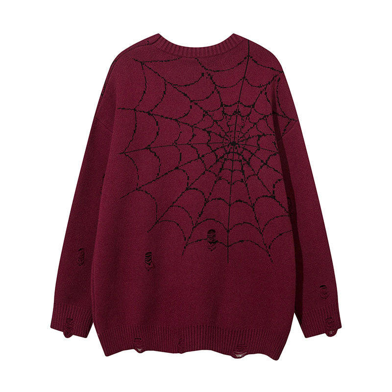 Women Sweater Spider Web Jacquard Knitted Coat