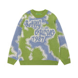 Men Sweater Camouflage Jacquard Crew Neck Sweater Loose