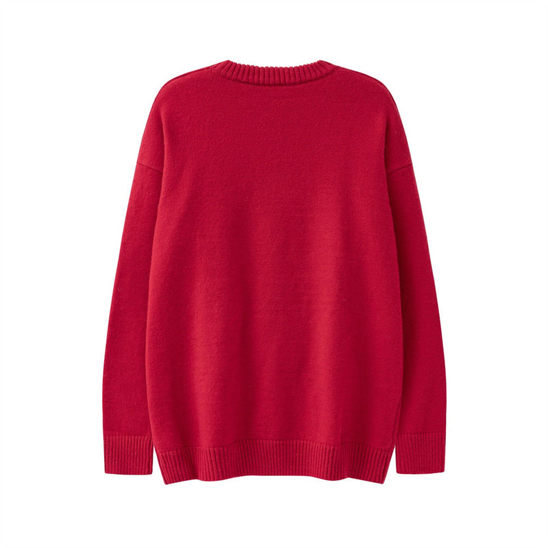 Men Sweater Rabbit Brocade Sweater Thick round Neck Loose