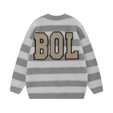 Men Sweater Stripes Jacquard and Fleece Lining Sweater Loose