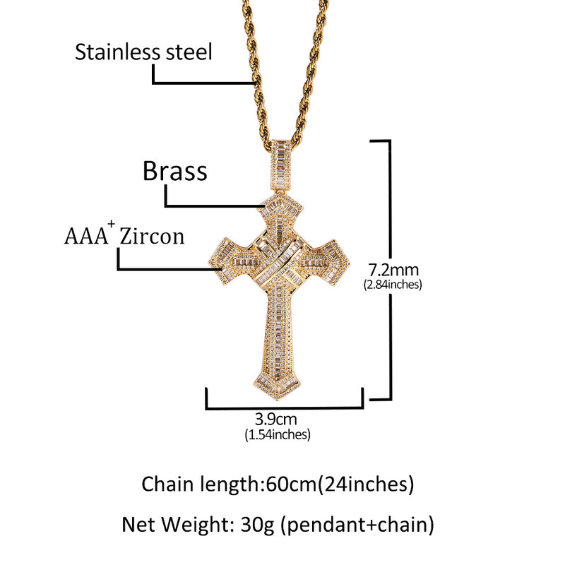 Jewelry Cross Pendant Copper Set Zircon Necklace Crosses Egypt Pieces Jesus Pieces
