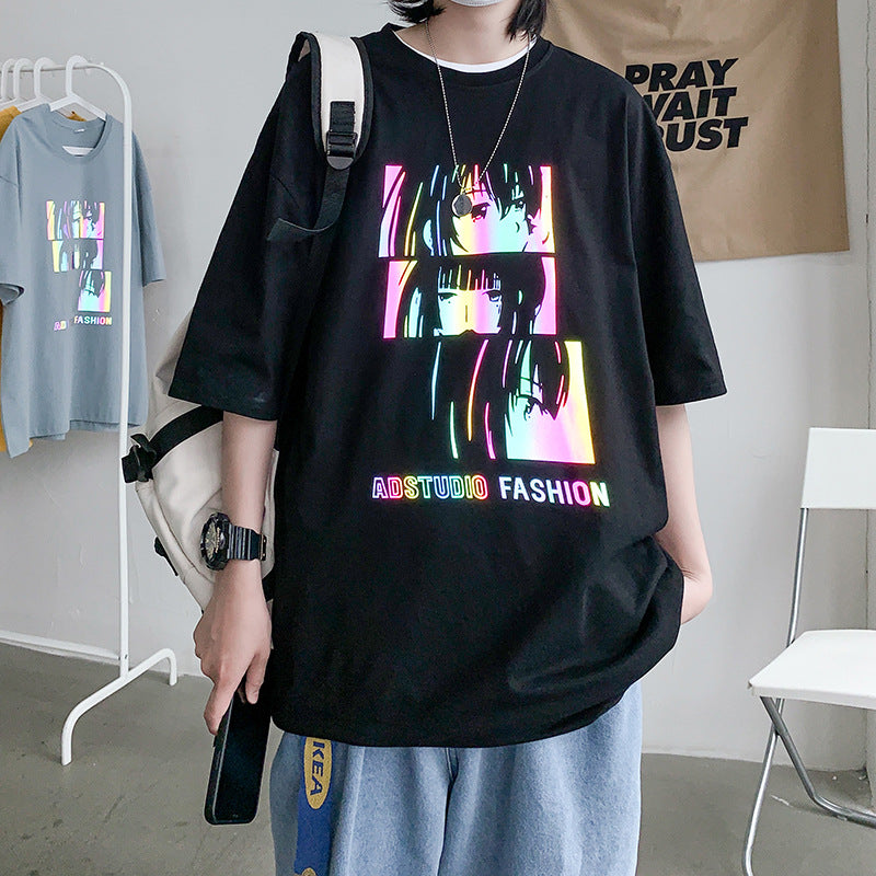 Men T Shirt Short Summer Cartoon Anime Loose