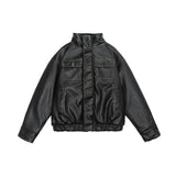 Unisex Coat PU Leather Coat Cotton-Padded Coat Stand Collar Lamb Wool