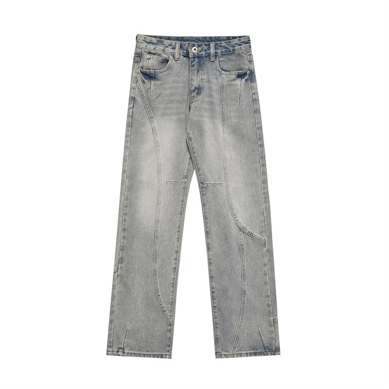 Men Jeans Irregular Stitching Bright White Trousers