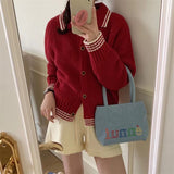 Women Knitted Cardigan Retro College Style Loose