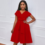 Betty Draper Valentine's Day Dress plus Size Women's Clothing Solid Color Deep V-neck Swing