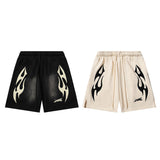 Hellstar Shorts Sports Flame Shorts Flame Print Mud Print Old Wash Loose Shorts