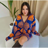 Women Work Business Casual Sweats Jacquard Cardigan Loose Knitted Sweater
