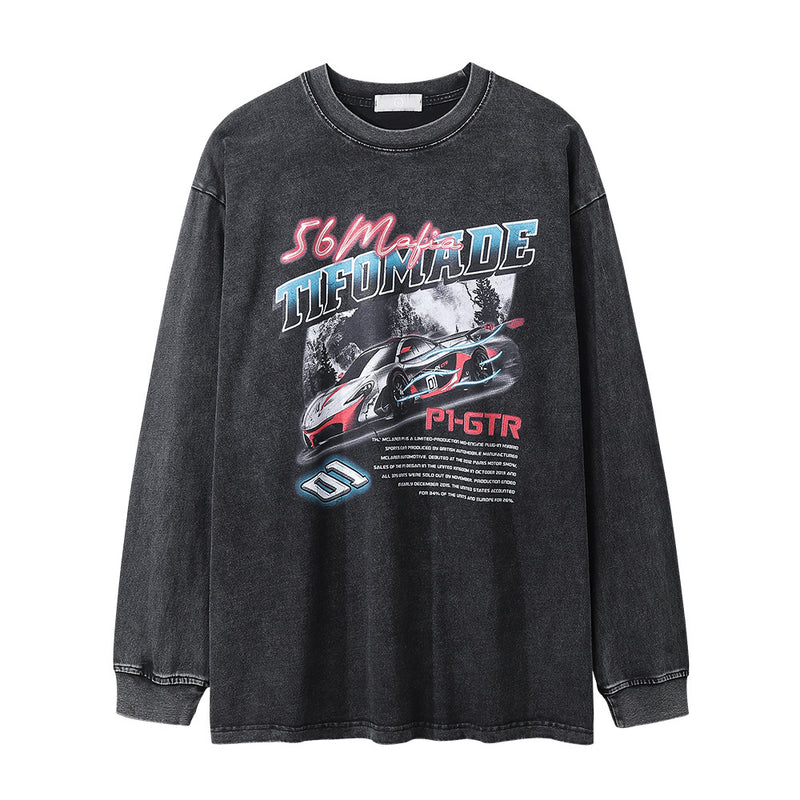 Men Long Sleeve T-Shirt Super Race Car Pattern Distressed