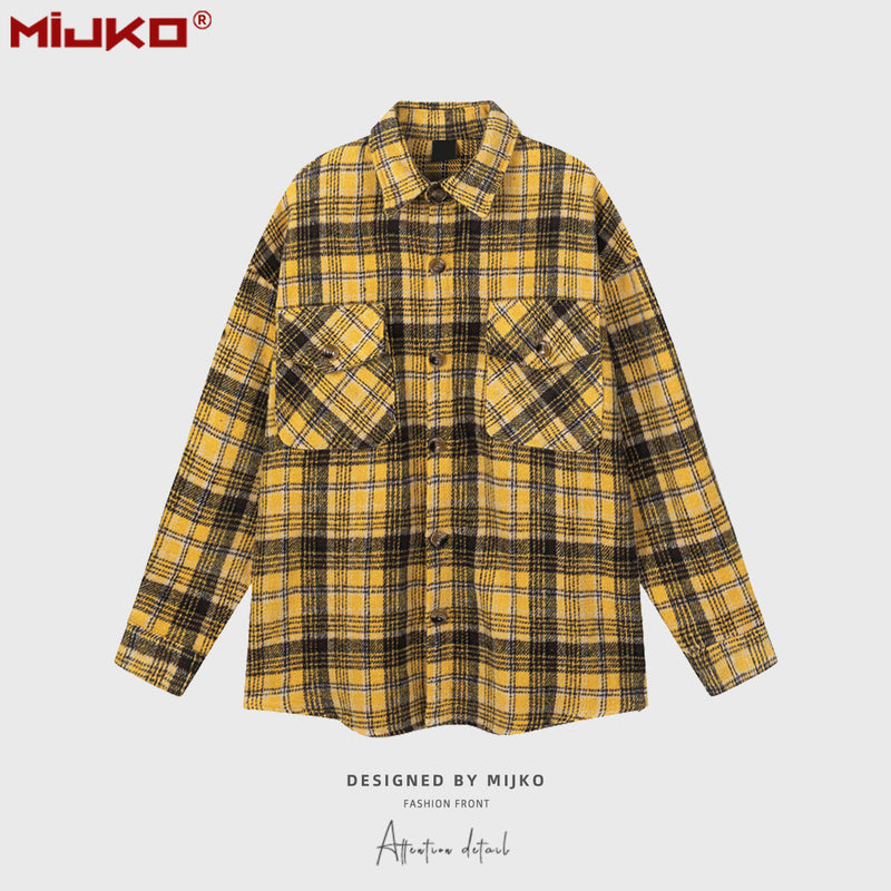 MIJKO Mens Jacket Plaid Multicolor Mainstream Fashion Jacket