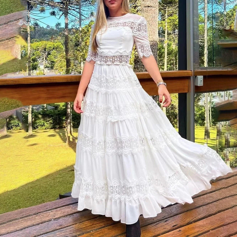 Bohemian Dress French Embroidery Lace Hollow Dress