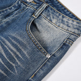 Men Jeans Brushed White Pleated Simple Loose