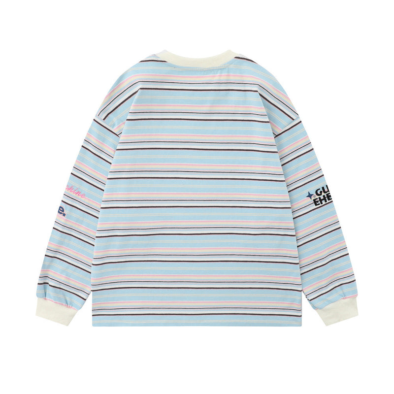 Men Long Sleeve T-Shirt Striped Embroidery
