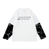 Men Long Sleeve T-Shirt Fake Two Pieces Personalized Patterns