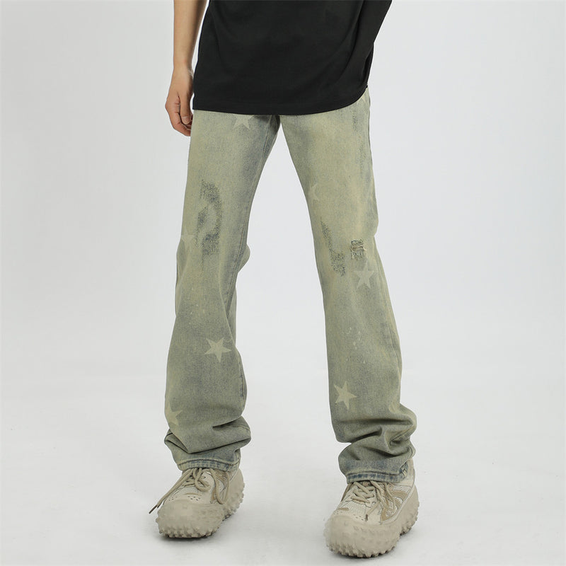 Men Jeans Star Printing Hip Hop Loose Holes