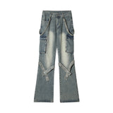 Men Jeans Punk Bandage Button Pocket Overalls